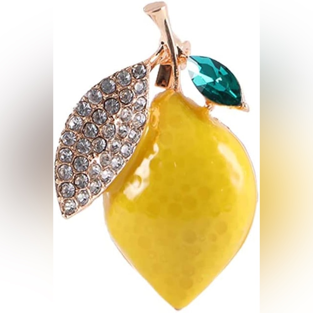Elegant Yellow Lemon Brooch With Crystal Accents - Nwot